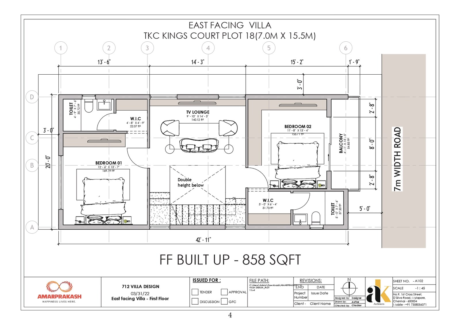 First floor plan — 858 sq.ft